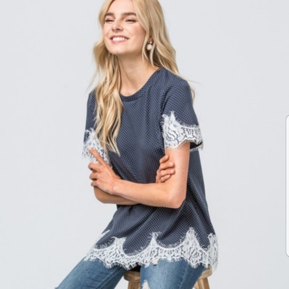 Tops - Lace Trim Pin Dot Tee